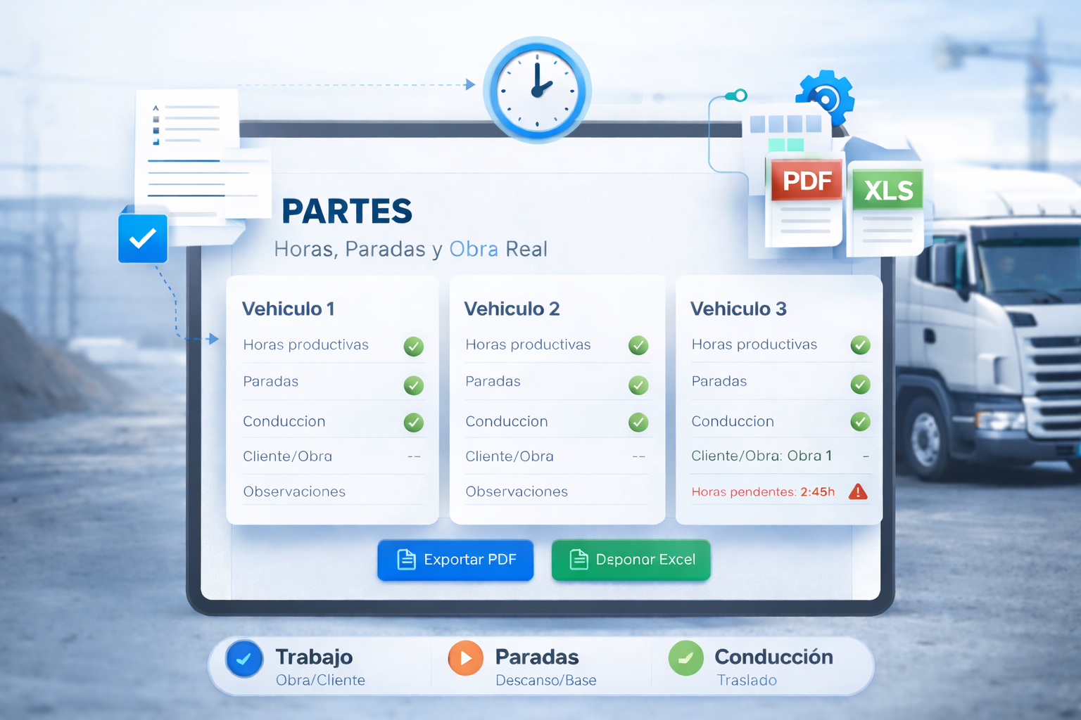 Rutas y paradas para partes de trabajo
